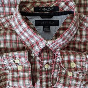 Tommy Hilfiger Men's 80s two ply cotton long sleeve shirt tartan large